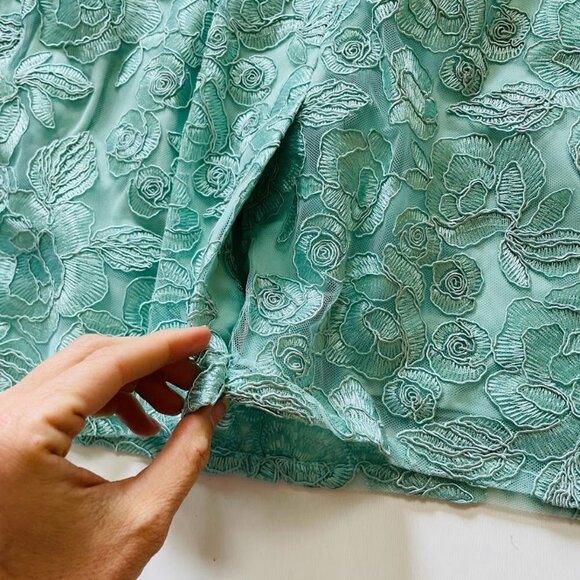 NWT ADRIANNA PAPELL MINT Lace Bell Sleeve Wedding Cocktail Party V Back Spring 2 - Picture 7 of 13